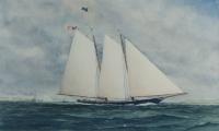 America. A view of the schooner yacht, America. Watercolor on paper.